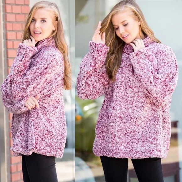 Burgundy Sherpa Half Zip Pullover (Sweet Lovely by Jen) - Picture 4 of 11